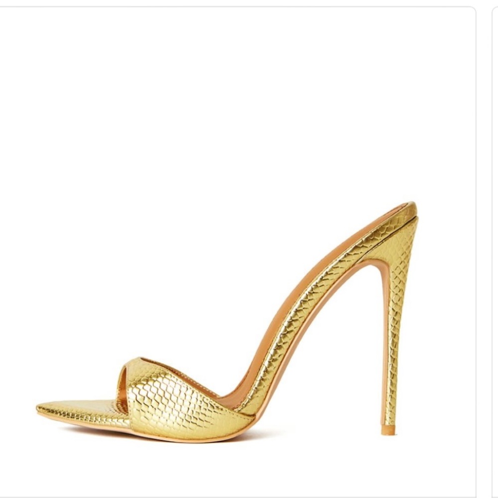 metallic gold mules, 4.5” heel